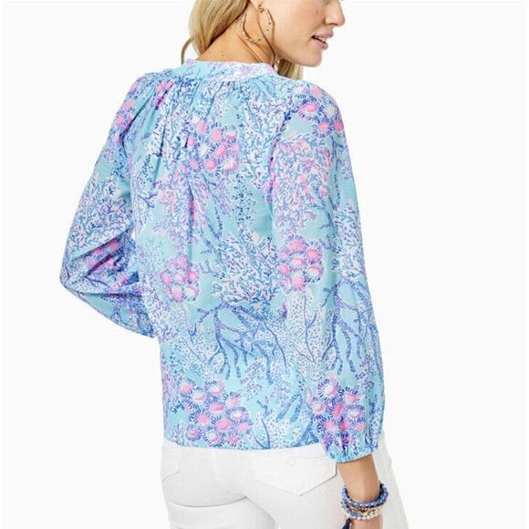 Lilly Pulitzer Coleman Top Now You Sea Me Blue Ibiza Button Up Size X-Small New - Picture 4 of 12